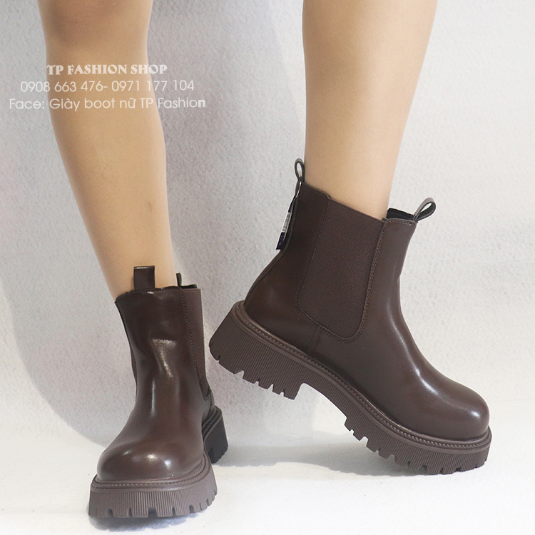 Giày boot nữ cổ ngắn thun ĐẾ DẦY  5cm màu nâu ĐƠN GIẢN GBN122C