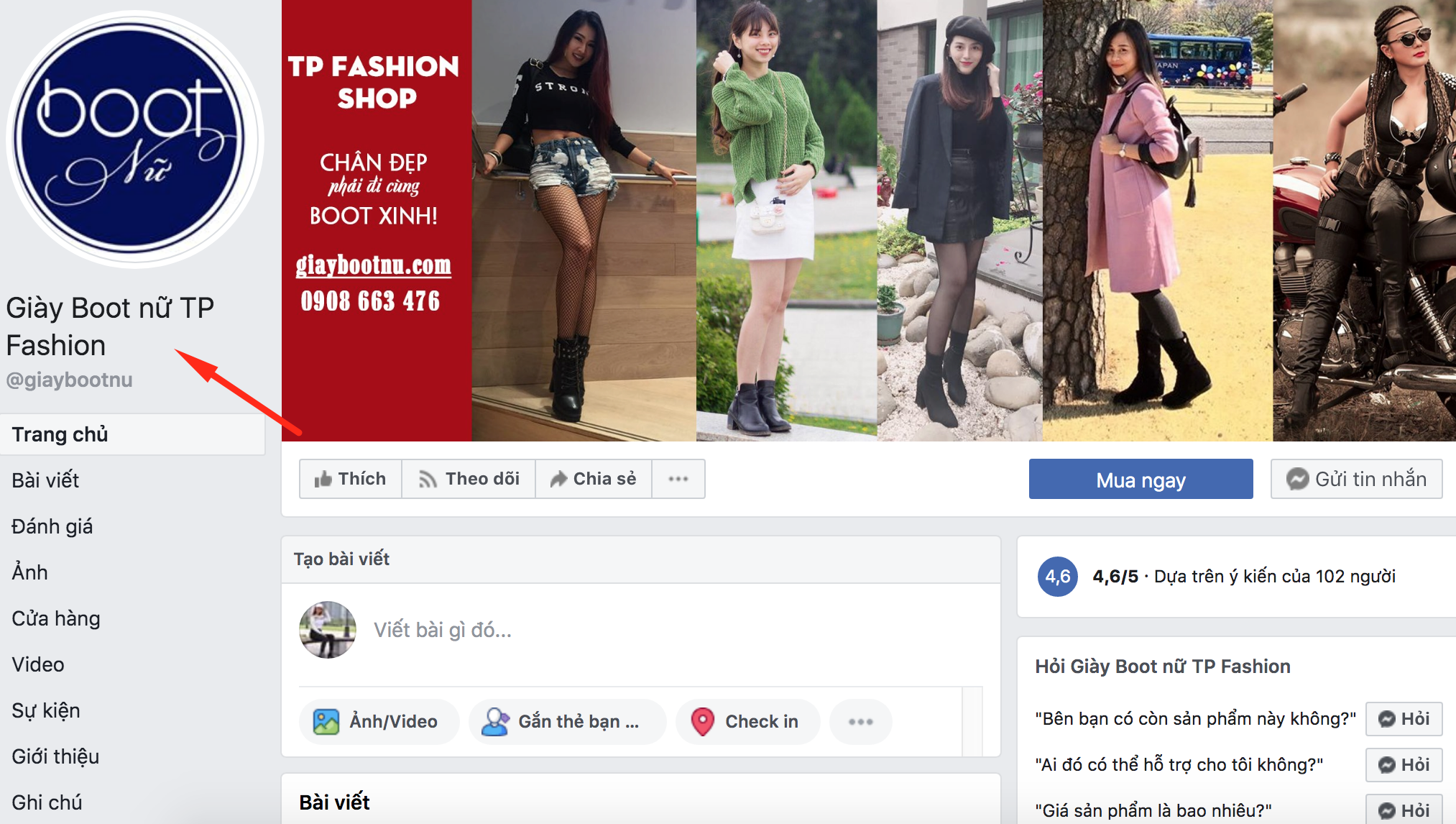 Kênh Facebook của shop Giày Boot Nữ TP Fashion