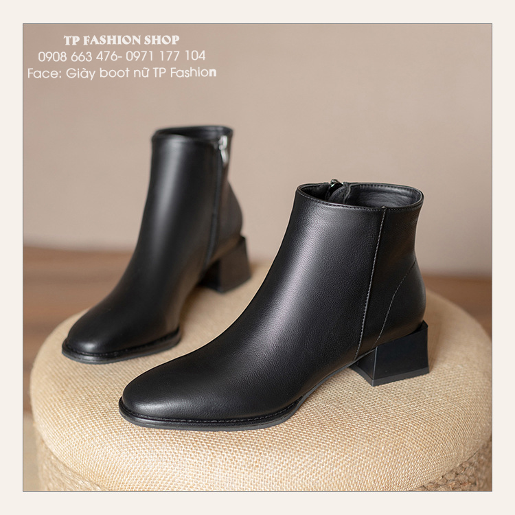 Giày boot nữ cổ ngắn đế thấp 4cm MŨI VUÔNG đơn giản thoải mái đi bộ GBN02A