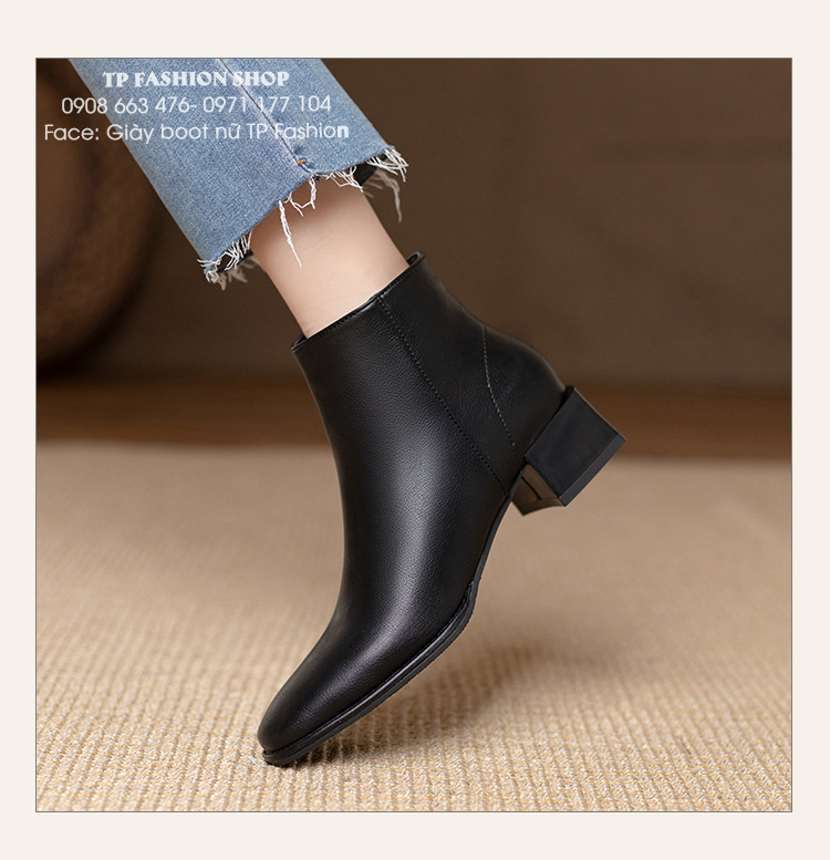 Giày boot nữ cổ ngắn đế thấp 4cm MŨI VUÔNG đơn giản thoải mái đi bộ GBN02A