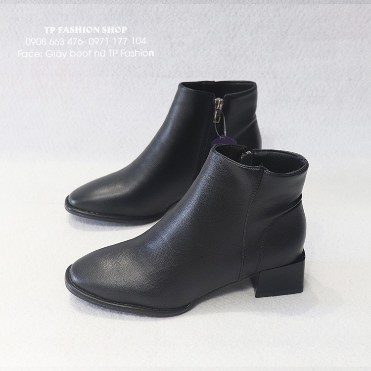 Giày boot nữ cổ ngắn đế thấp 4cm MŨI VUÔNG đơn giản thoải mái đi bộ GBN02A