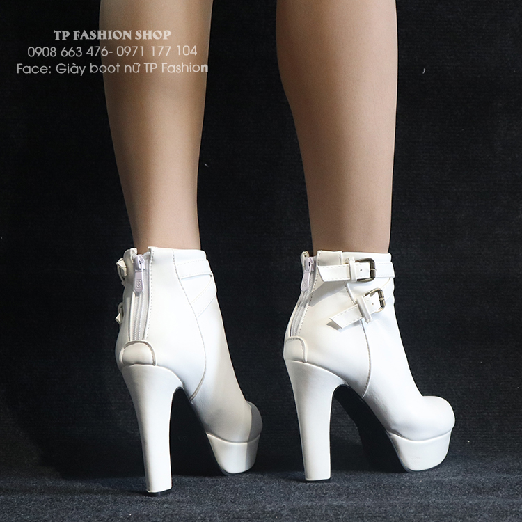 Giày boot nữ cổ ngắn cao gót 12cm màu trắng GBN10302