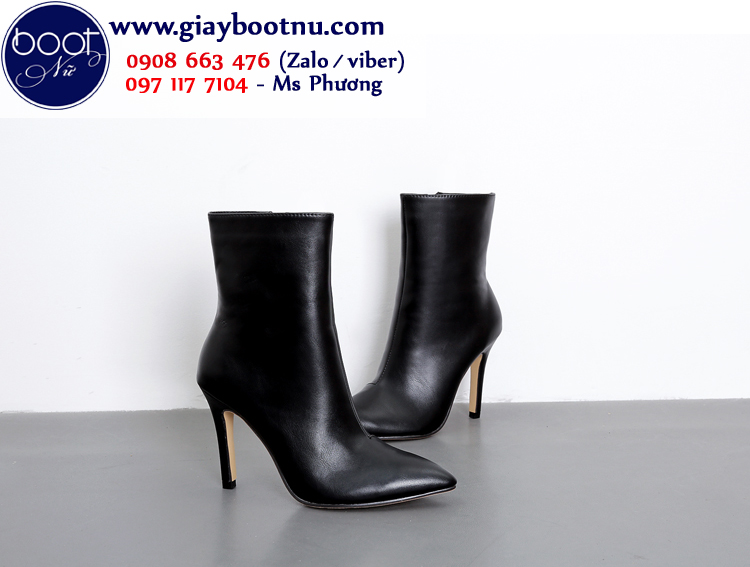 Giày boot nữ cổ lửng gót nhọn màu đen GBN1101