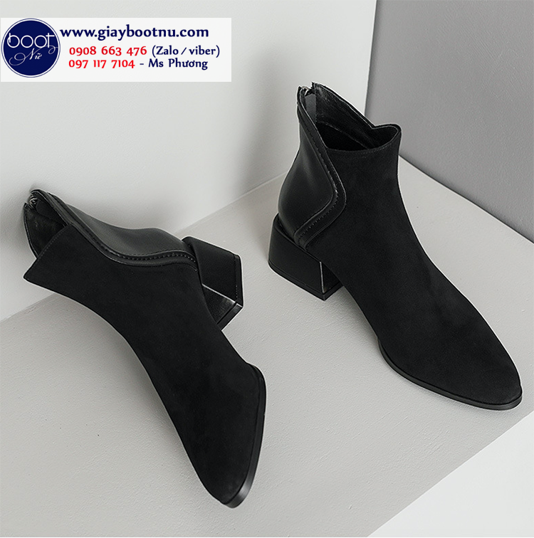 Boot nữ cổ ngắn đế thấp màu đen ĐƠN GIẢN GBN111.01