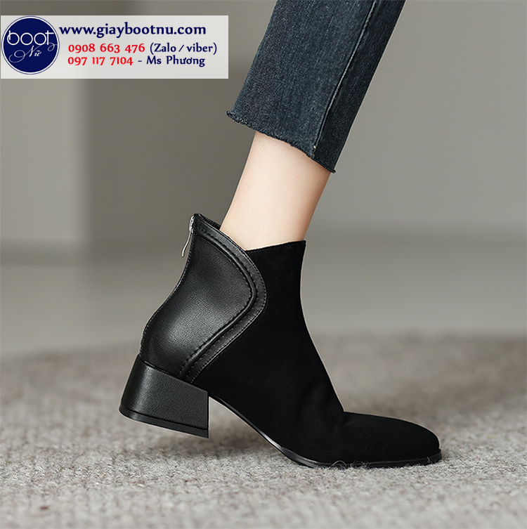 Boot nữ cổ ngắn đế thấp màu đen ĐƠN GIẢN GBN111.01