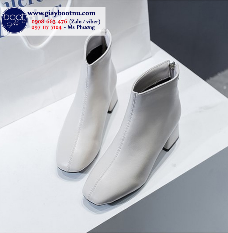 Boot cổ ngắn gót vuông màu trắng đế 5cm ĐƠN GIẢN GBN116B