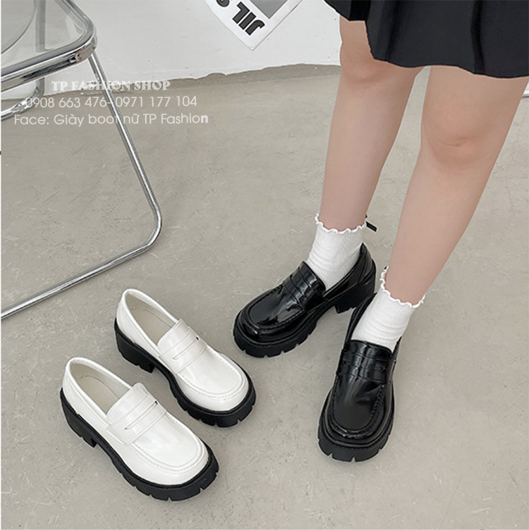 Giày LOAFER nữ da bóng đế dầy loại tốt phong cách Hàn Quốc  GBN119A 