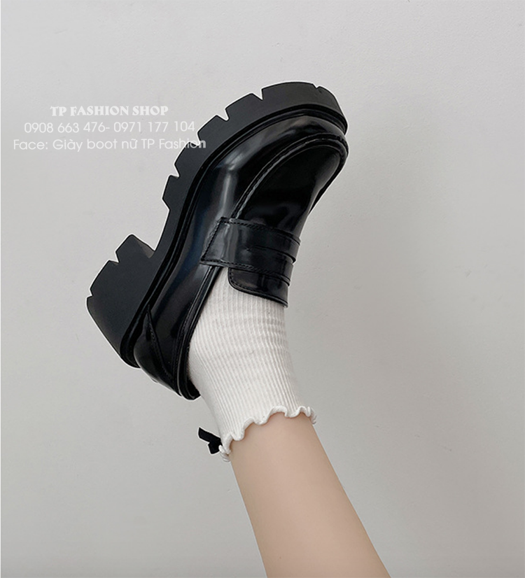 Giày LOAFER nữ da bóng đế dầy loại tốt phong cách Hàn Quốc  GBN119A 