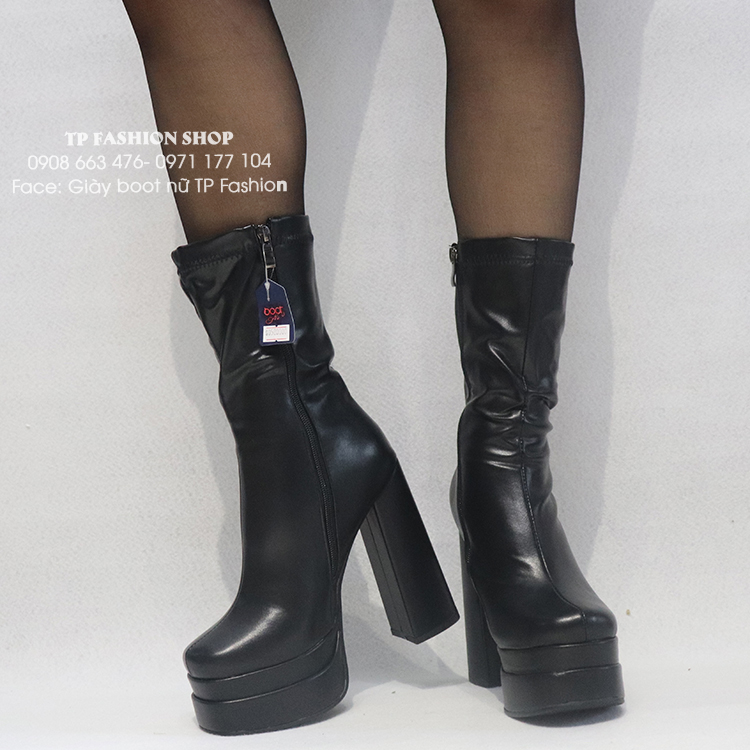 Giày boot nữ cao gót 14cm cổ lửng đế kép phong cách Âu Mỹ GBN120A