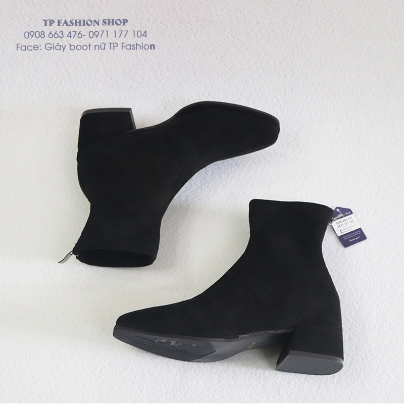 Giày boot nữ da lộn MỀM ÊM đế thấp 4cm MŨI VUÔNG GBN121A