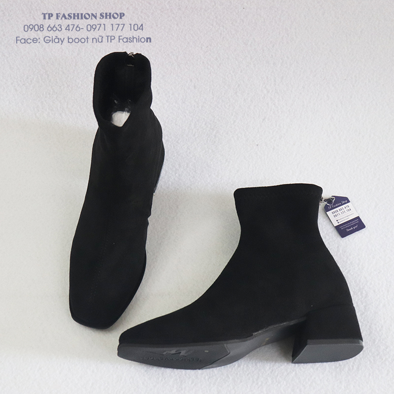 Giày boot nữ da lộn MỀM ÊM đế thấp 4cm MŨI VUÔNG GBN121A