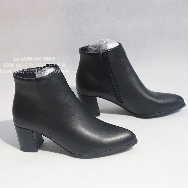 Giày boot nữ cổ ngắn gót vuông 6cm mũi nhọn ĐƠN GIẢN GBN125A 