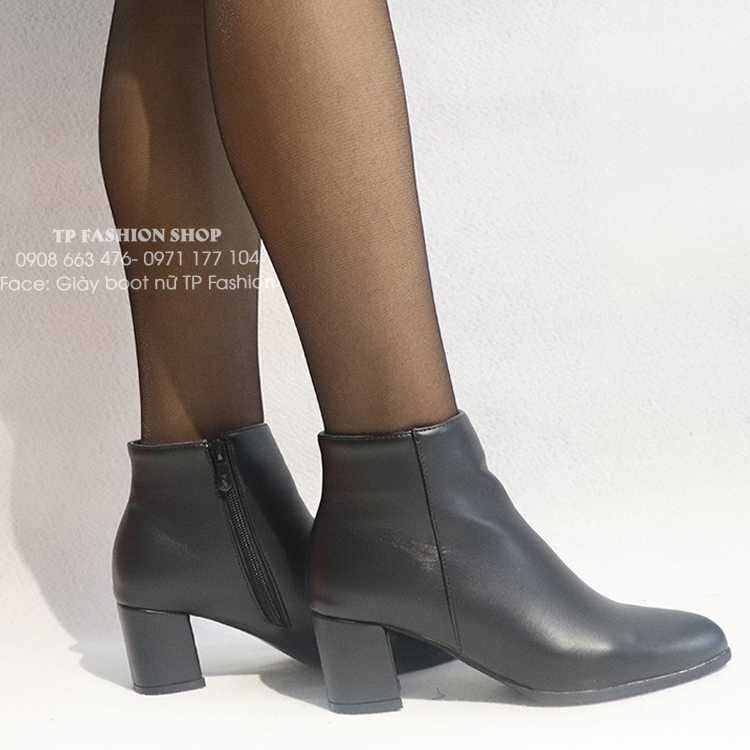Giày boot nữ cổ ngắn gót vuông 6cm mũi nhọn ĐƠN GIẢN GBN125A 