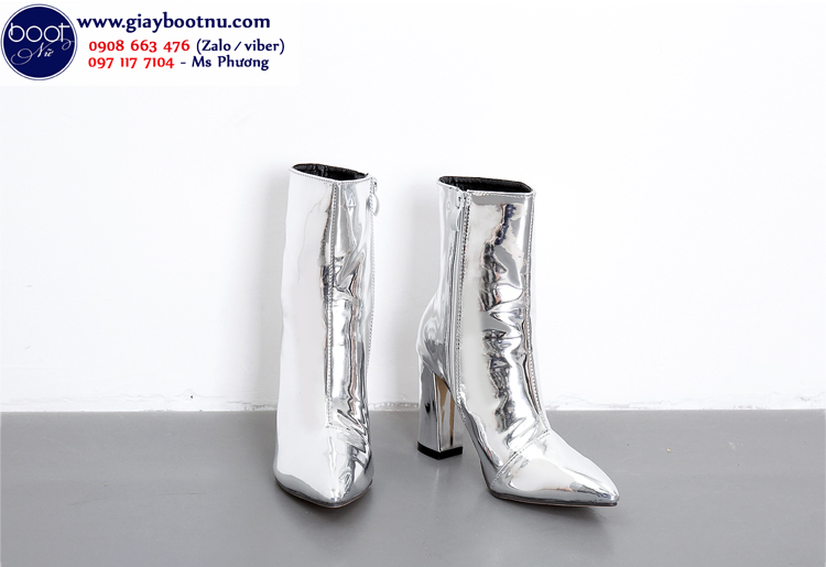 Giày boot nữ ánh kim màu bạc GBN1301