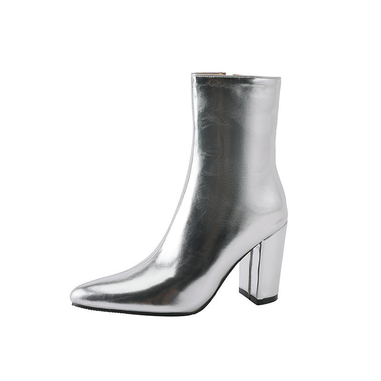 Giày boot BẠC cổ ngắn MŨI NHỌN , GÓT VUÔNG 8.5CM đơn giản, hiện đại GBN13A
