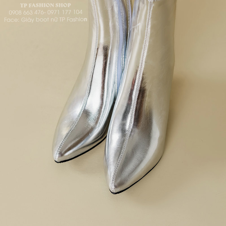 Giày boot BẠC cổ ngắn MŨI NHỌN , GÓT VUÔNG 8.5CM đơn giản, hiện đại GBN13A