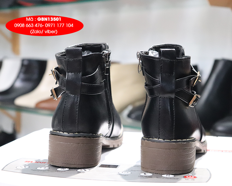 Boot nữ cổ ngắn đế thấp màu đen trẻ trung GBN13501