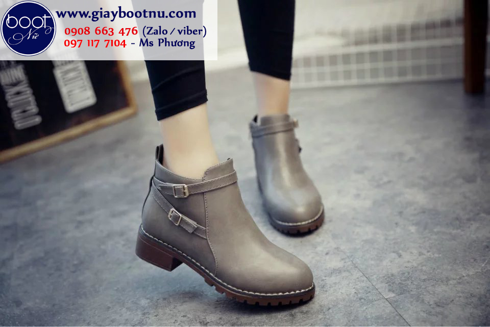 Boot nữ cổ ngắn đế thấp màu xám trẻ trung GBN13502
