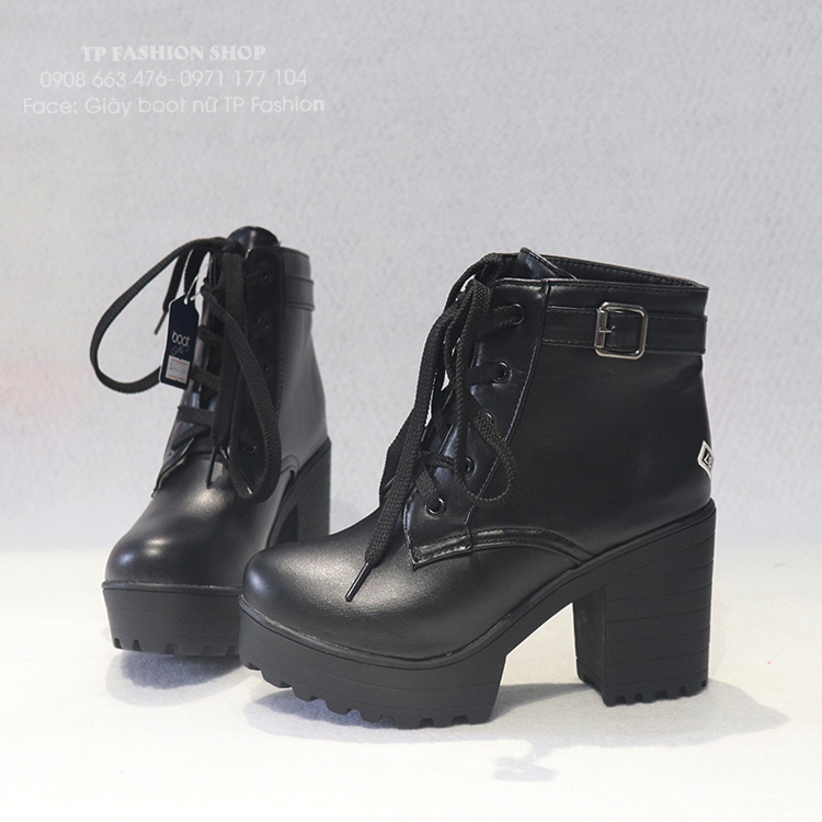 Giày boot nữ cổ ngắn CỘT DÂY ĐẾ TO cao 9cm mang CHẮC CHÂN, TÔN DÁNG GBN16301