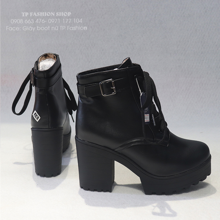 Giày boot nữ cổ ngắn CỘT DÂY ĐẾ TO cao 9cm mang CHẮC CHÂN, TÔN DÁNG GBN16301