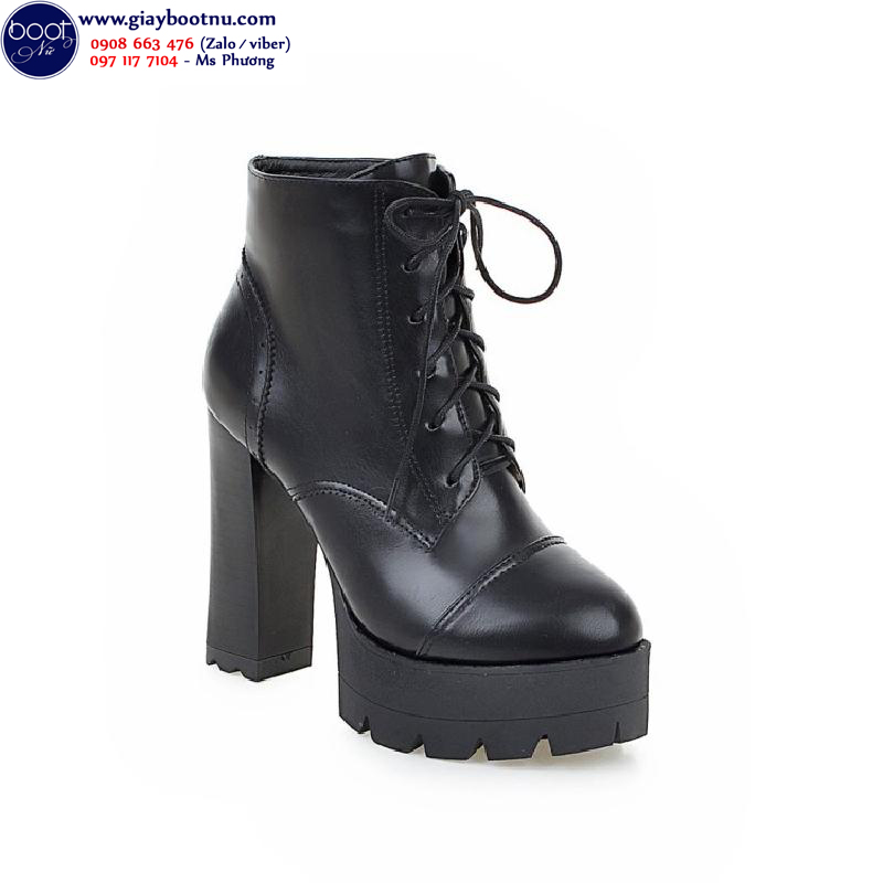 Boot nữ buộc dây màu đen hiện đại cao 12cm GBN1701