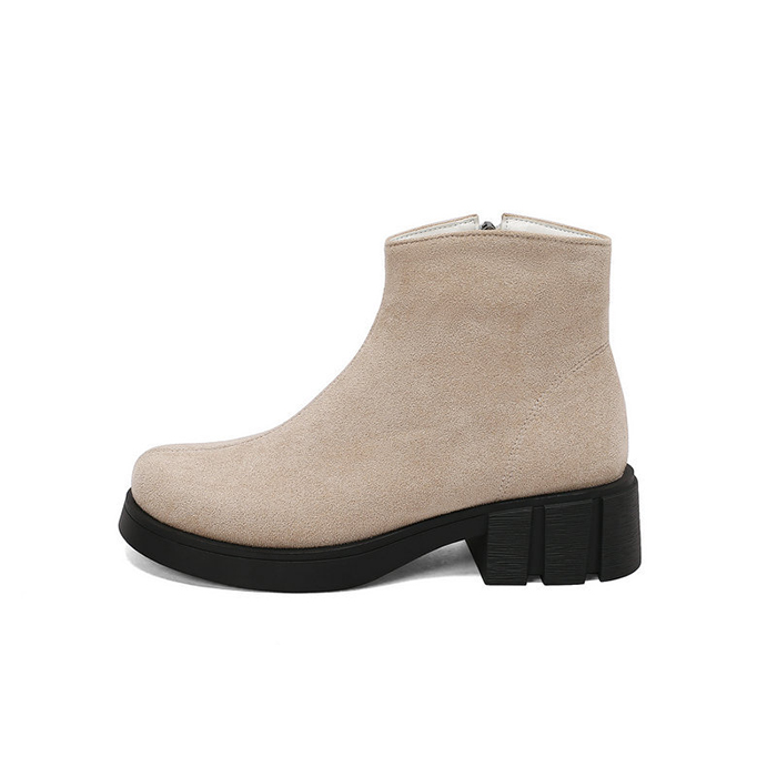 Giày boot nữ cổ ngắn DA LỘN màu KEM êm chân, đế bảng cao 4.5cm ĐƠN GIẢN thoải mái đi bộ GBN19B