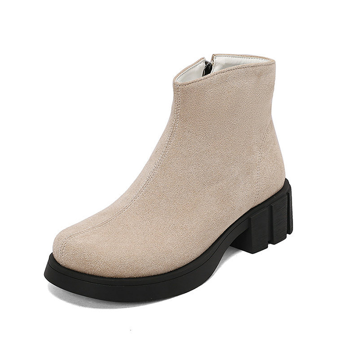 Giày boot nữ cổ ngắn DA LỘN màu KEM êm chân, đế bảng cao 4.5cm ĐƠN GIẢN thoải mái đi bộ GBN19B