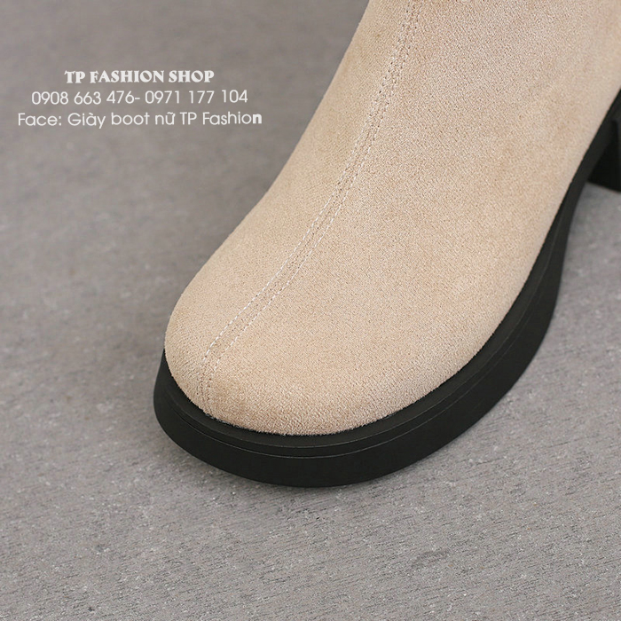 Giày boot nữ cổ ngắn DA LỘN màu KEM êm chân, đế bảng cao 4.5cm ĐƠN GIẢN thoải mái đi bộ GBN19B
