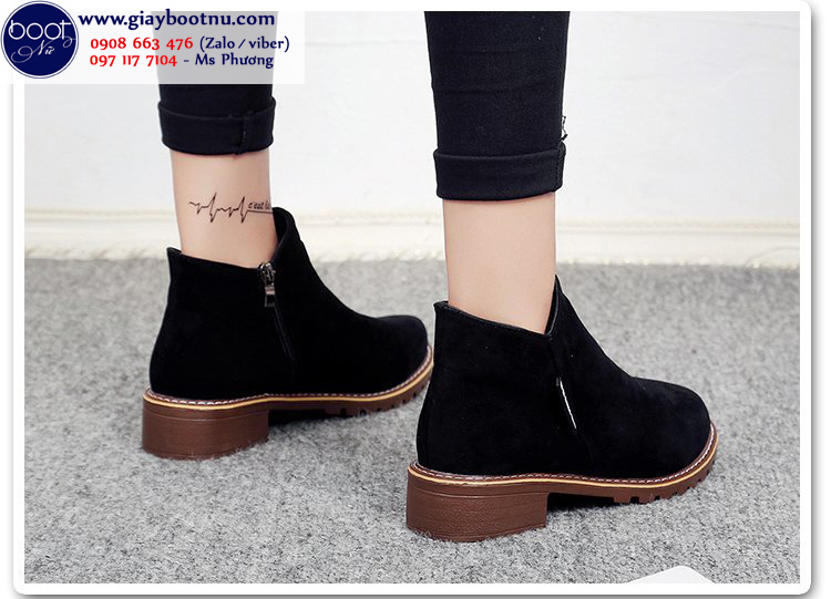 Giày boot nữ cổ ngắn đế trệt màu đen xinh xắn GBN19901