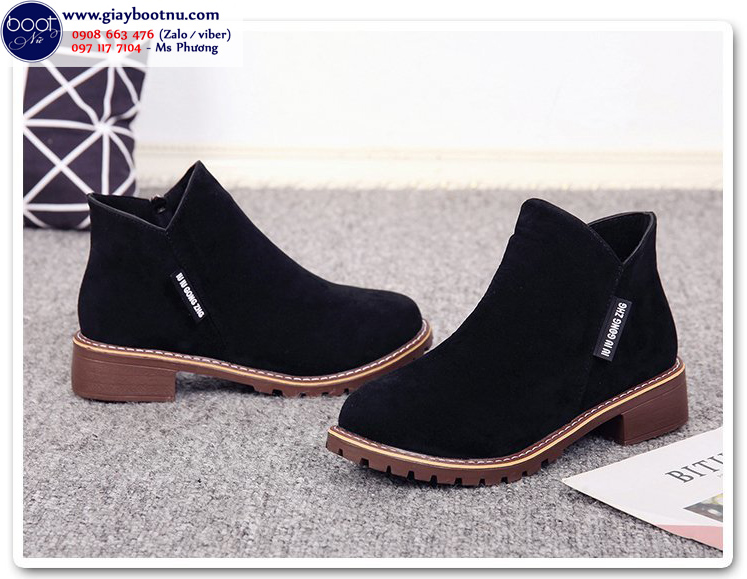 Giày boot nữ cổ ngắn đế trệt màu đen xinh xắn GBN19901