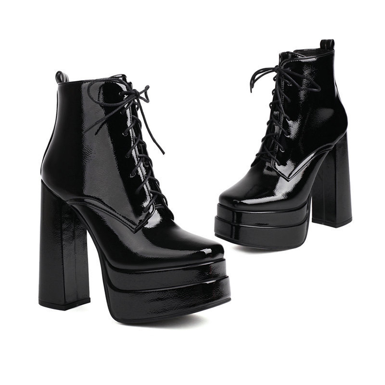 Giày boot cột dây CAO GÓT 14CM  da bóng đế kép CHẮC CHÂN TÔN DÁNG GBN20A