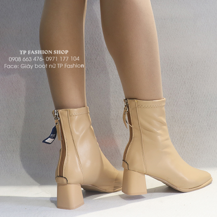 Giày boot nữ cổ lửng ĐƠN GIẢN  màu da gót vuông 6cm XINH XẮN GBN2303