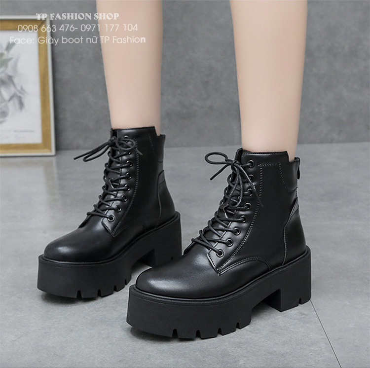 Combat boot cổ ngắn cột dây đế bảng cao 7cm style CÁ TÍNH HIỆN ĐẠI GBN30A