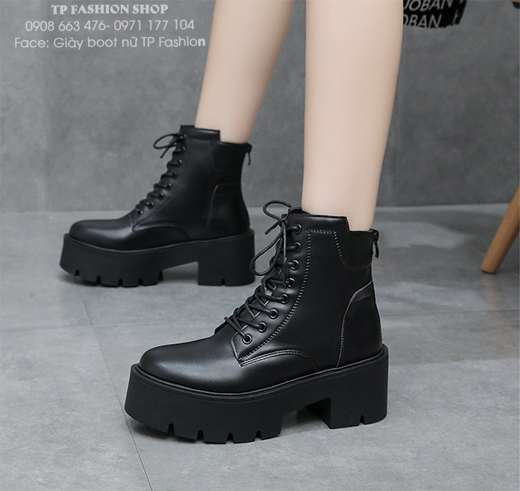 Combat boot cổ ngắn cột dây đế bảng cao 7cm style CÁ TÍNH HIỆN ĐẠI GBN30A