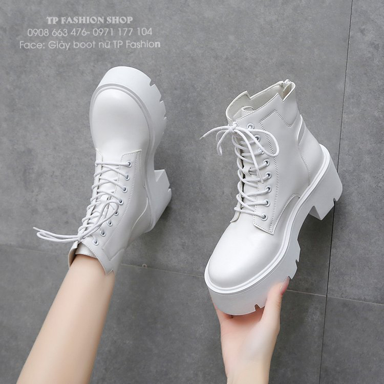 Combat boot nữ cổ ngắn thắt dây MÀU TRẮNG đế dầy 7cm TRẺ TRUNG- HIỆN ĐẠI GBN30B