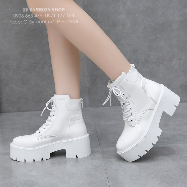 Combat boot nữ cổ ngắn thắt dây MÀU TRẮNG đế dầy 7cm TRẺ TRUNG- HIỆN ĐẠI GBN30B