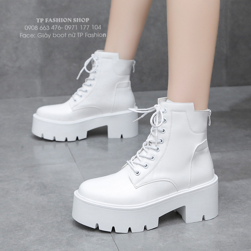 Combat boot nữ cổ ngắn thắt dây MÀU TRẮNG đế dầy 7cm TRẺ TRUNG- HIỆN ĐẠI GBN30B