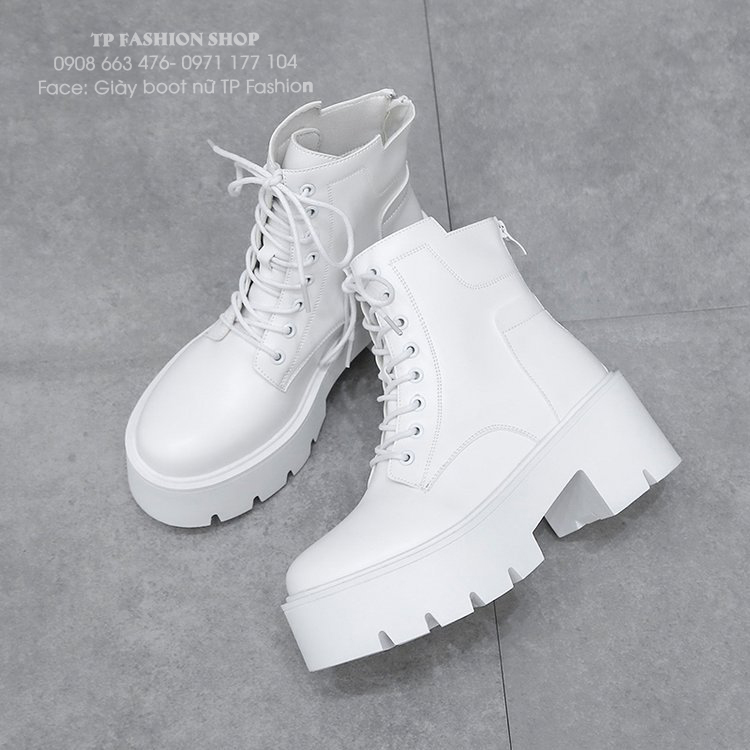 Combat boot nữ cổ ngắn thắt dây MÀU TRẮNG đế dầy 7cm TRẺ TRUNG- HIỆN ĐẠI GBN30B