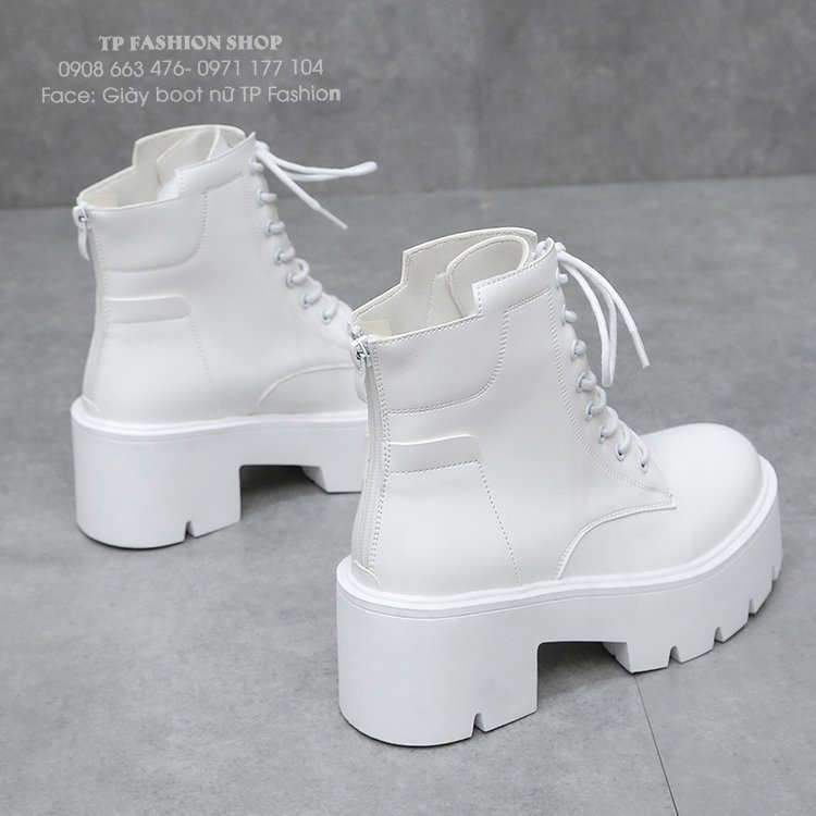 Combat boot nữ cổ ngắn thắt dây MÀU TRẮNG đế dầy 7cm TRẺ TRUNG- HIỆN ĐẠI GBN30B