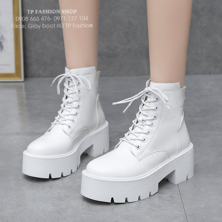 Combat boot nữ cổ ngắn thắt dây MÀU TRẮNG đế dầy 7cm TRẺ TRUNG- HIỆN ĐẠI GBN30B