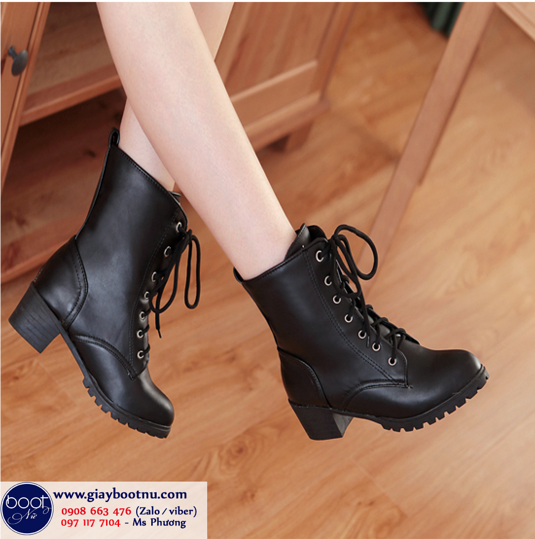 Giày boot nữ cổ lửng cột dây hiện đại và sành điệu GBN5102