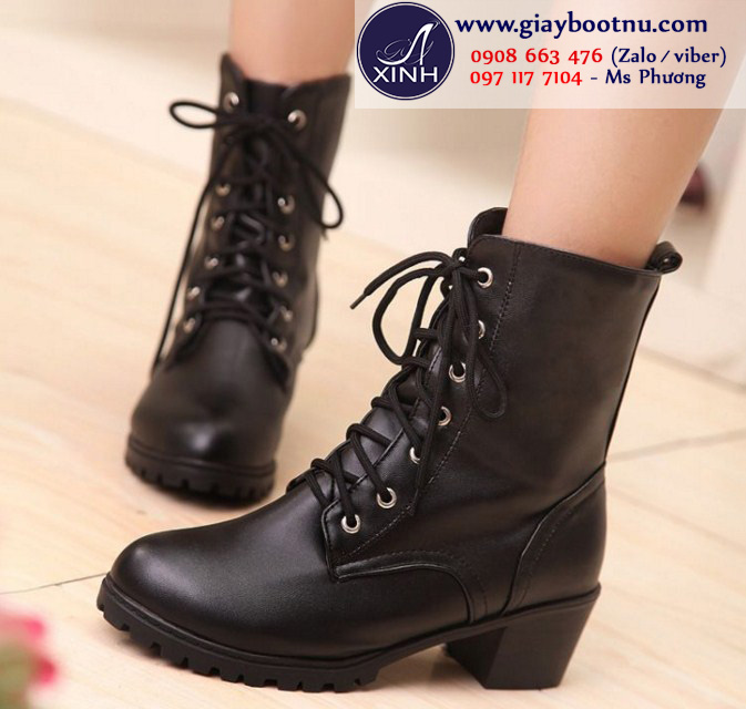 Giày boot nữ cổ lửng cột dây hiện đại và sành điệu GBN5102