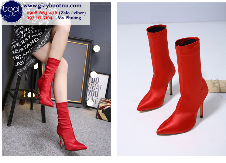 Boot satin nữ màu đỏ RỰC RỠ GBN5503