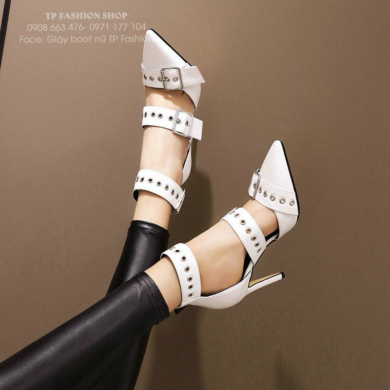 Giày cao gót nữ TRẮNG mũi nhọn gót nhọn cao 9.5cm ÔM CHÂN THON DÁNG GBN61B Giày cao gót nữ TRẮNG mũi nhọn gót nhọn cao 9.5cm ÔM CHÂN THON DÁNG GBN61B