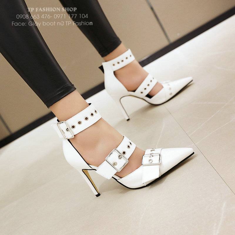 Giày cao gót nữ TRẮNG mũi nhọn gót nhọn cao 9.5cm ÔM CHÂN THON DÁNG GBN61B Giày cao gót nữ TRẮNG mũi nhọn gót nhọn cao 9.5cm ÔM CHÂN THON DÁNG GBN61B