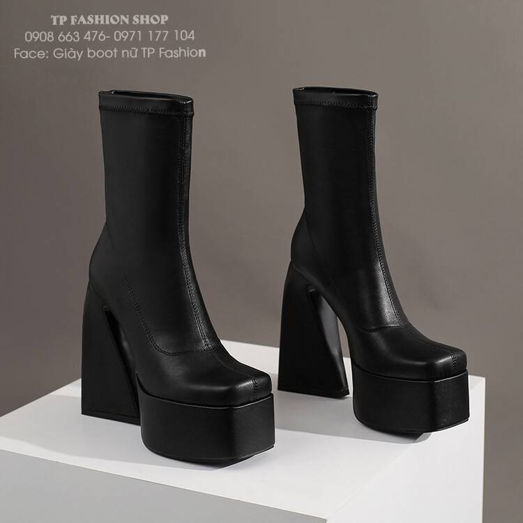 Giày boot nữ cổ lửng MẪU MỚI - MŨI VUÔNG gót vuông 14.5CM ĐƠN GIẢN- HIỆN ĐẠI GBN62A