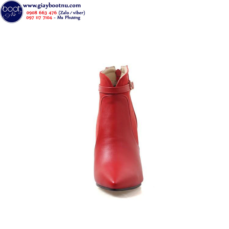 Boot nữ cổ ngắn cao gót màu đỏ SANG TRỌNG GBN6303