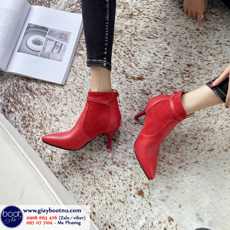 Boot nữ cổ ngắn cao gót màu đỏ SANG TRỌNG GBN6303