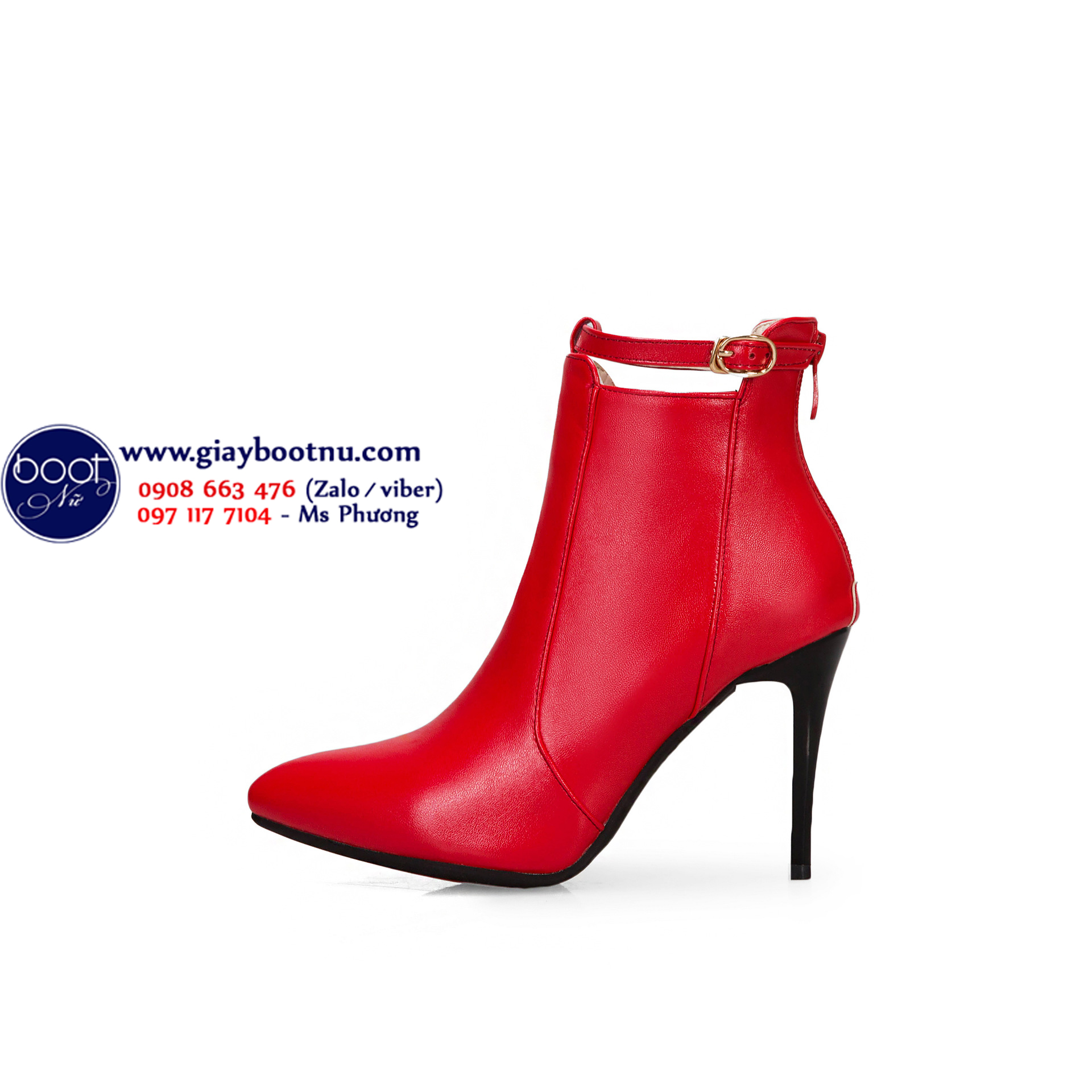 Boot nữ cổ ngắn gót nhọn màu đỏ HIỆN ĐẠI GBN6403