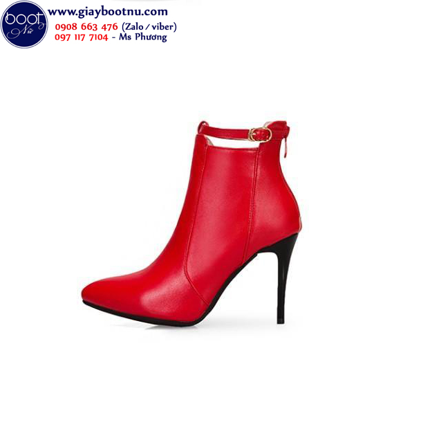 Boot nữ cổ ngắn gót nhọn màu đỏ HIỆN ĐẠI GBN6403 
